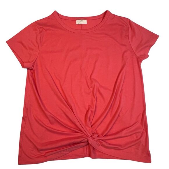 Bobbie Brooks Blouse Womens 1X Pink Coral Basic Knit Front Knot Casual Soft Top - Picture 1 of 7